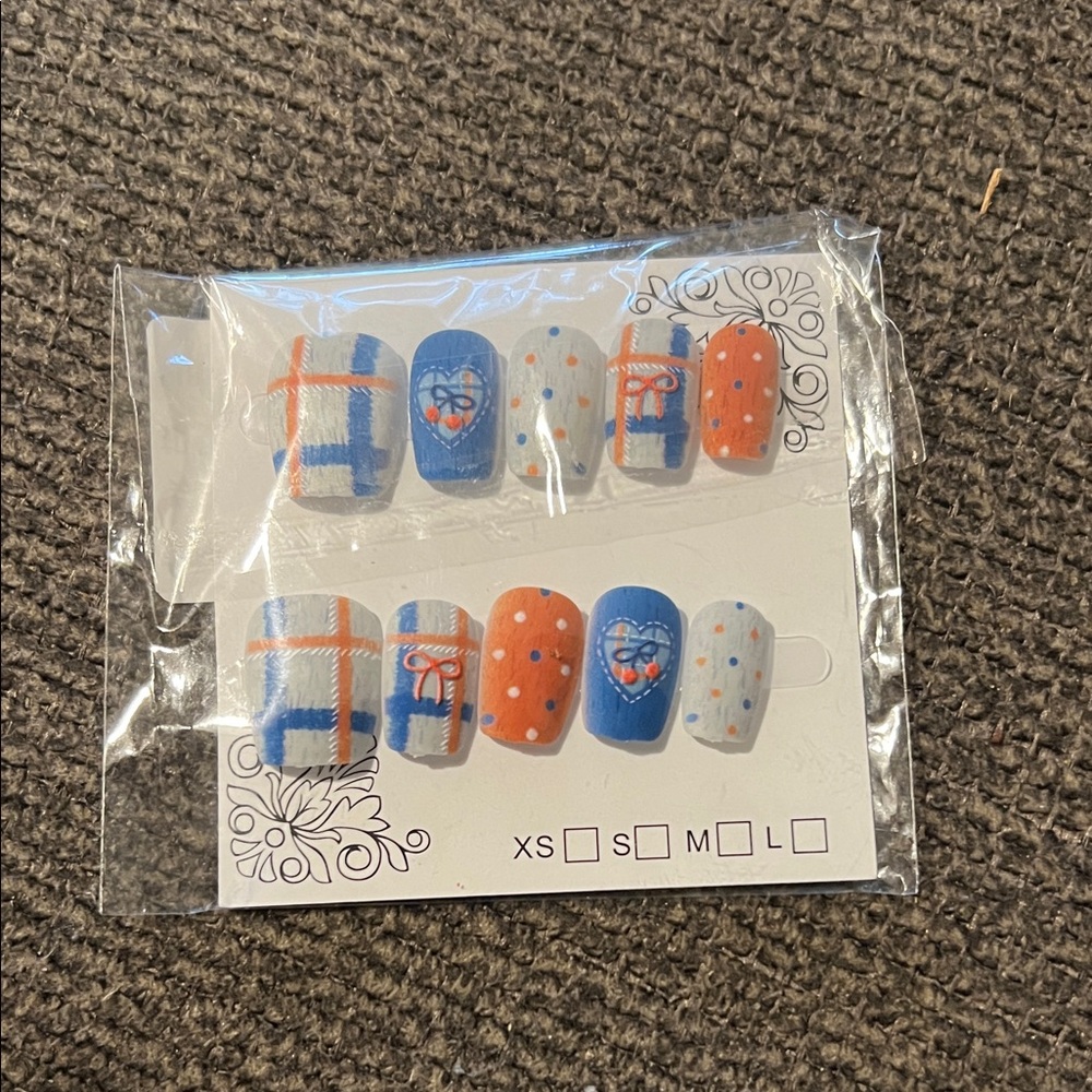 Blue and Orange Press-On Nails